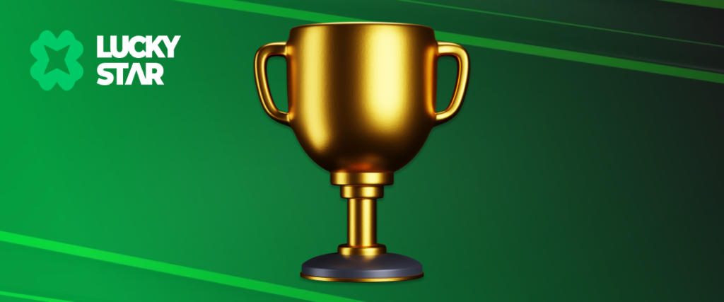 Golden trophy on a green background with Lucky Star logo.