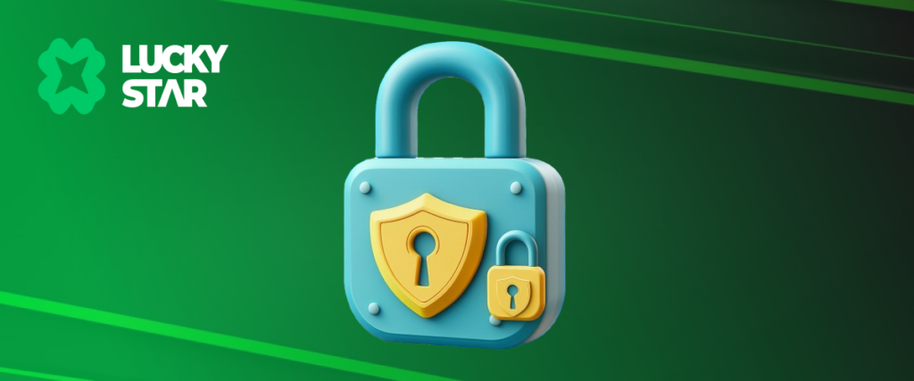 A teal padlock with a yellow shield icon and the Lucky Star logo on a green background, representing privacy and security.